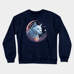 Whit Cat At Night Time Crewneck Sweatshirt